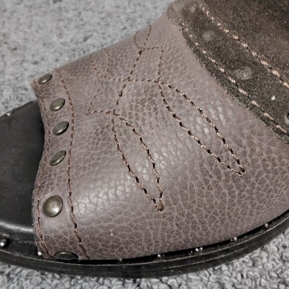 Sbicca Western Peep Toe Heels Size 6 Brown Suede Leather Studded Boho Sandal Nib - Picture 11 of 14